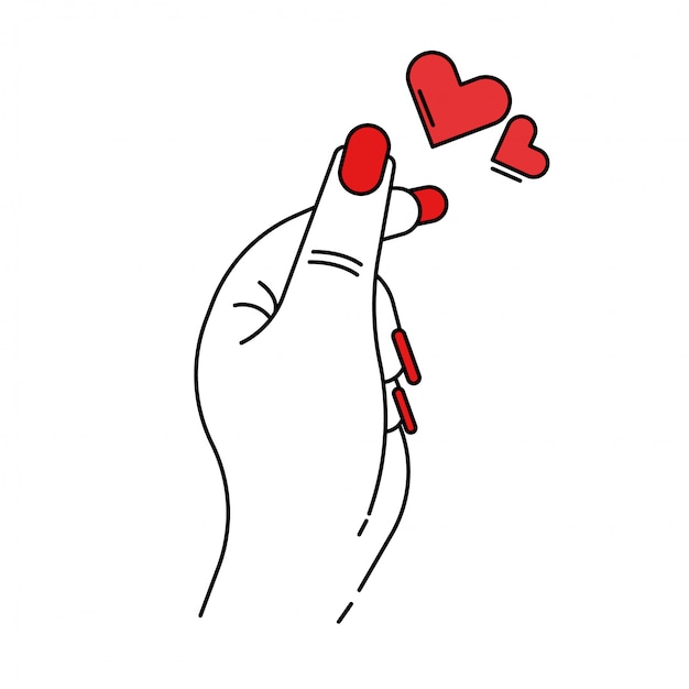 Vector vrouwelijke hand met rode hartenillustratie