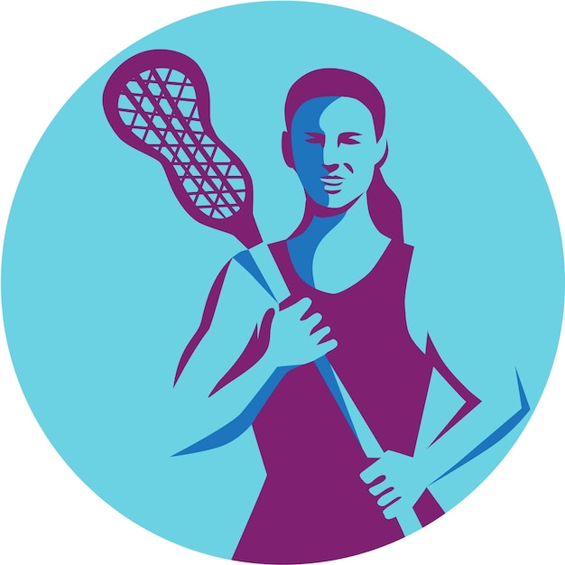 Vector vrouwelijke lacrosse player stick circle retro