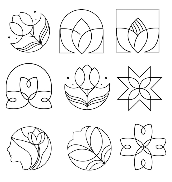 Vector vrouwelijke logo's collectie bloem logo hand getekend modern en bloemig voor badge sjablonen voor branding