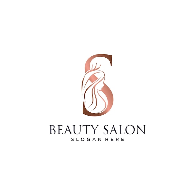 Vector vrouwelijke schoonheid logo ontwerp vector illustratie met de letter s en kroon icoon