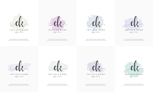 Vrouwelijke set brief EK EK eerste handschrift logo ontwerp