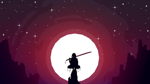 vrouwelijke stedelijke samoerai. Japanse samoeraienstrijder met een zwaard. Japan thema achtergrond. Japans thema