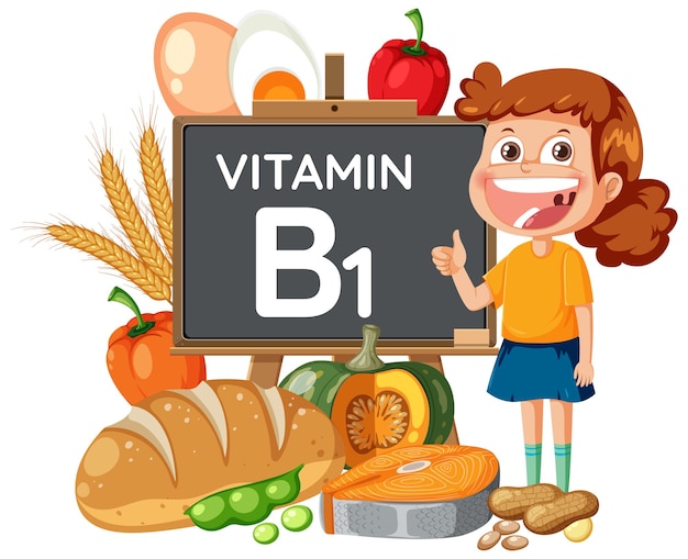 Vrouwelijke student die de voordelen van vitamine B1 demonstreert