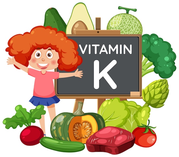 Vrouwelijke student met vitamine K en voedsel