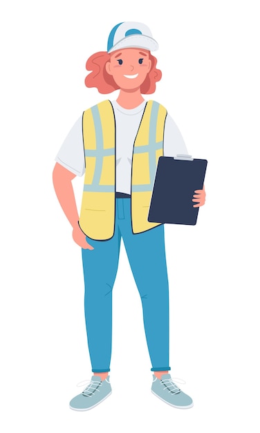 Vrouwelijke supervisor semi egale kleur vector teken staande figuur Full body persoon op wit Gendergelijkheid op de werkplek eenvoudige cartoon stijl illustratie voor web grafisch ontwerp en animatie