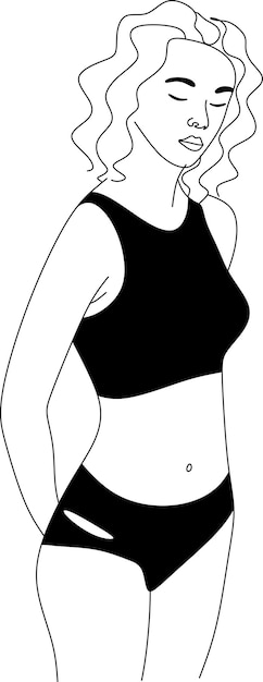 Vector vrouwelijke vector abstract silhouet in beha en slipje vrouw in zwarte lingerie vectorillustratie