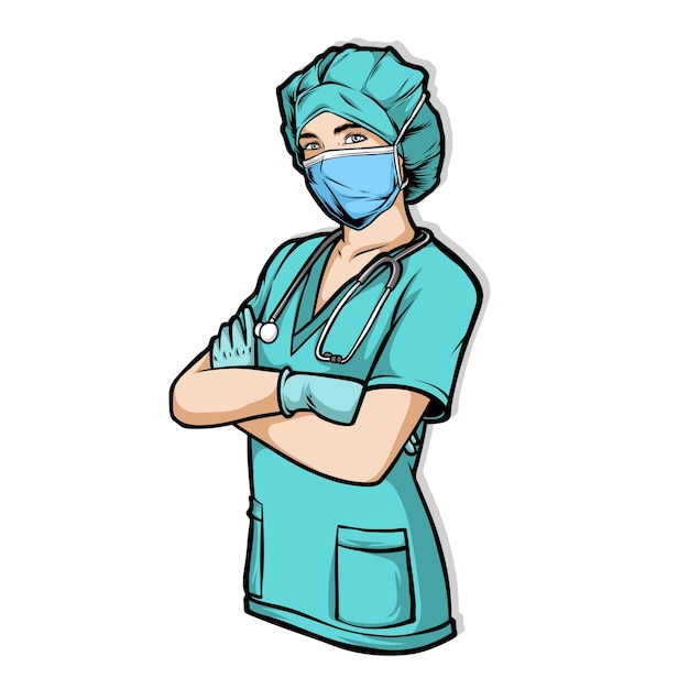 Vrouwelijke verpleegster die chirurgiemasker draagt