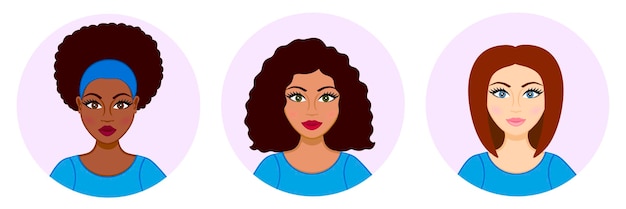 Vrouwen avatar set raciale diversiteit afrikaanse hispanic latina kaukasisch