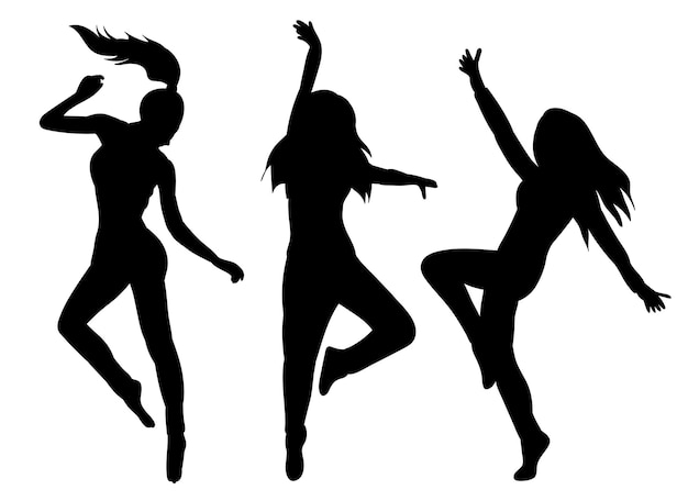 Vrouwen dansen zwarte silhouet geïsoleerde vector