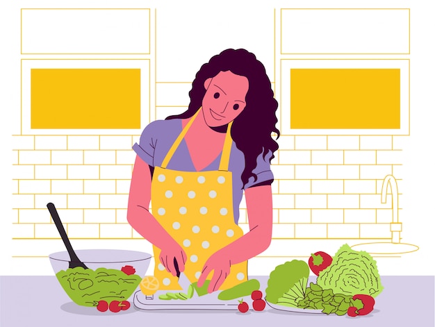 Vrouwen die in de keukenillustratie koken