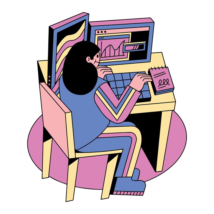 Vector vrouwen die professioneel werken in de financiële technologie