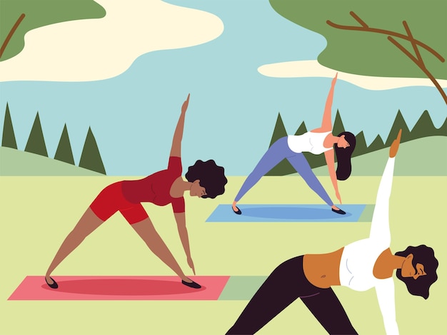 Vrouwen die yoga maken in het park