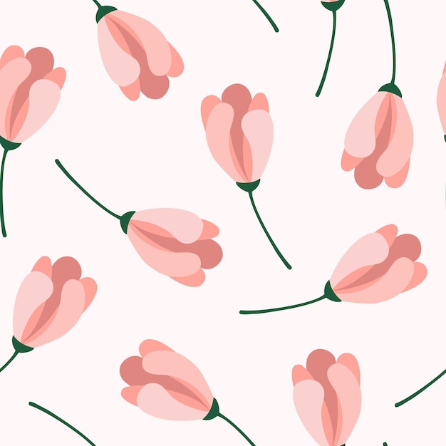 Vrouwen Geschiedenis Maand naadloos patroon Illustratie van zachte roze handgetekende bloemen