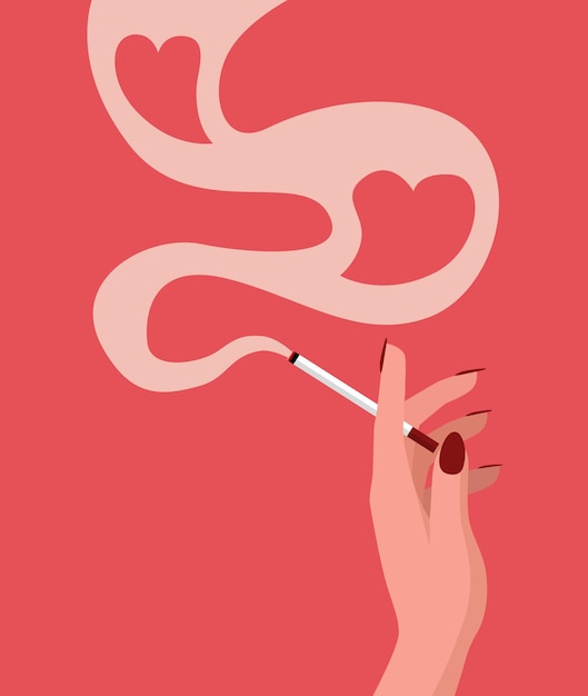Vrouwen hand houdt een sigaret icoon symbool met liefde hart vorm Lovely Valentijnsdag meisje roken