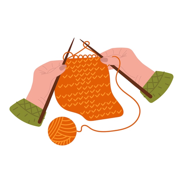 Vrouwen handen houden breien naalden Vector illustratie van breien handwerk gekleurde icoon