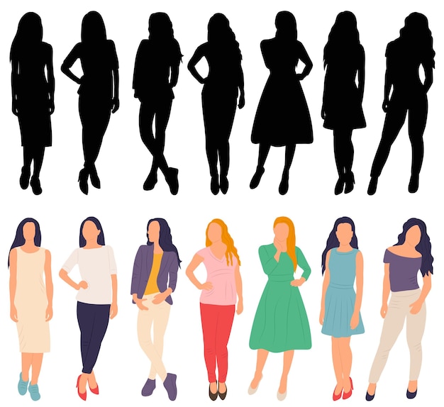 Vrouwen in vlakke stijl silhouet geïsoleerde vector