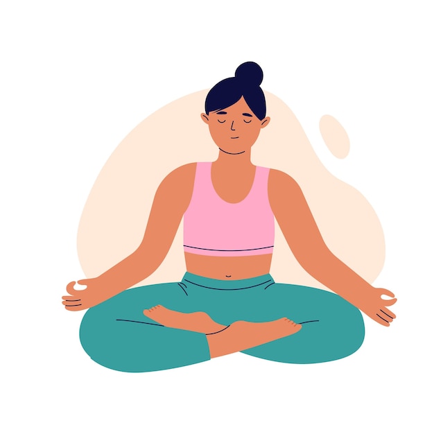 Vrouwen in yoga lotushouding. Vrouw beoefent meditatie en ontspanning. Geestelijk welzijn, zelfzorg