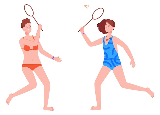 Vrouwen in zwemkleding die badminton spelen Zomer strandspel