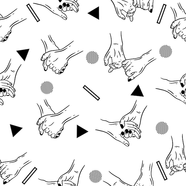 vrouwen meisje hand liefde gebaar met abstracte zwarte object haard platte lijn kunst illustratie wit