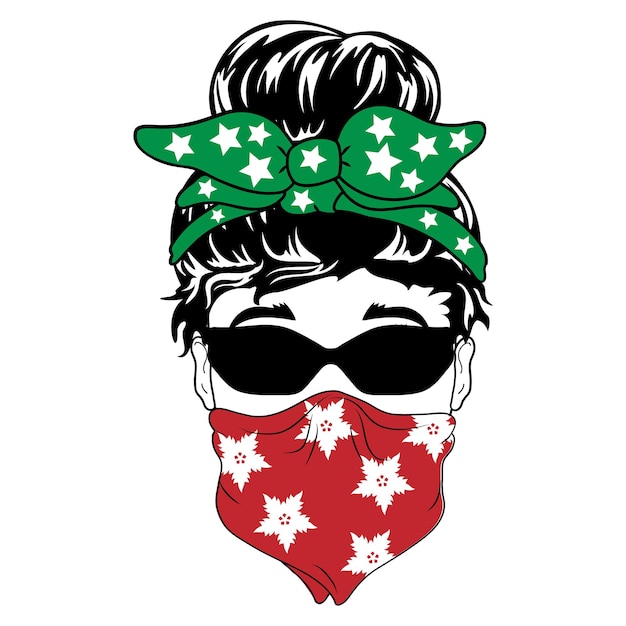 Vector vrouwen met messy bun bandana clipart moeder leven vrouwen gezicht