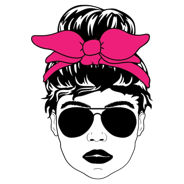 Vector vrouwen met messy bun bandana clipart moeder leven vrouwen gezicht