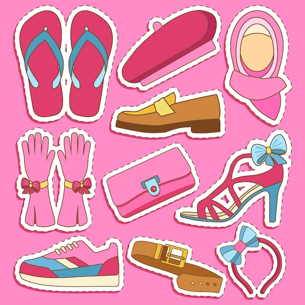 Vrouwen mode accessoires object leuke sticker set illustratie