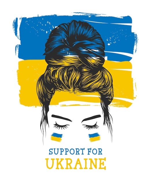 Vrouwen rommelige knot kapsels met Oekraïense vlag achtergrond vector clip art illustratie