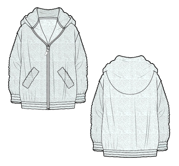 Vrouwen shearling coat voor- en achteraanzicht illustratie vector bestand