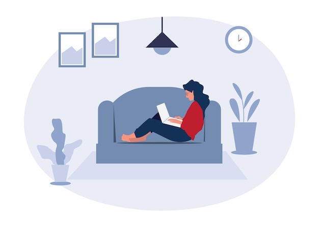 Vrouwen werken op sofa vectorillustratie