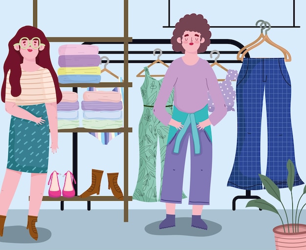 Vrouwen winkelen kleding