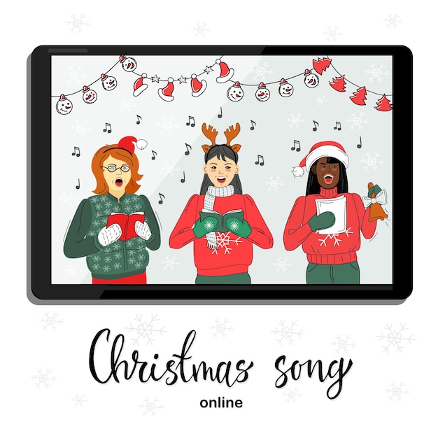 Vrouwen zingen kerstliedjes online vector