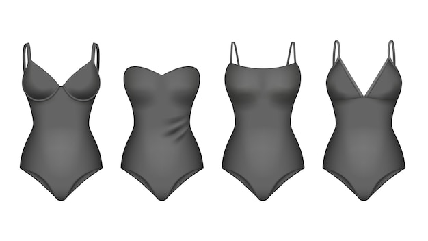 Vector vrouwen zwembroek modieus vrouwelijk mouwloos bodysuit fatsoenlijke vector realistische illustratie mockups set