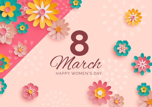 Vector vrouwendagbanner met verspreide papieren bloemen