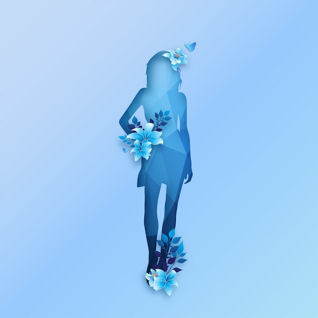 Vector vrouwendocument kunst met blauwe bloem