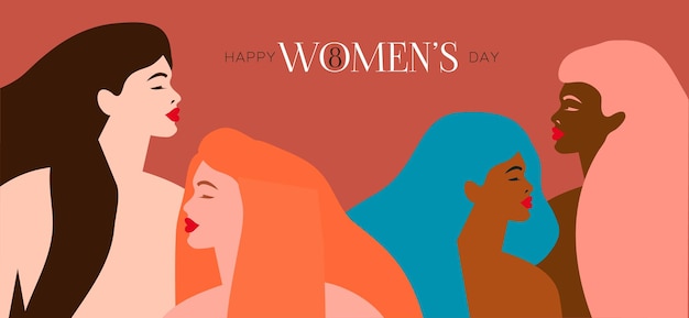 Vrouwenhoofd geïsoleerd Moderne feministische illustratie Internationale Vrouwendag 8 maart Spring Concept voor gelijkheid Boho-kleuren