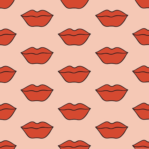 Vrouwtjes lip met rode lippenstift patroon achtergrond sociale media post platte vectorillustratie