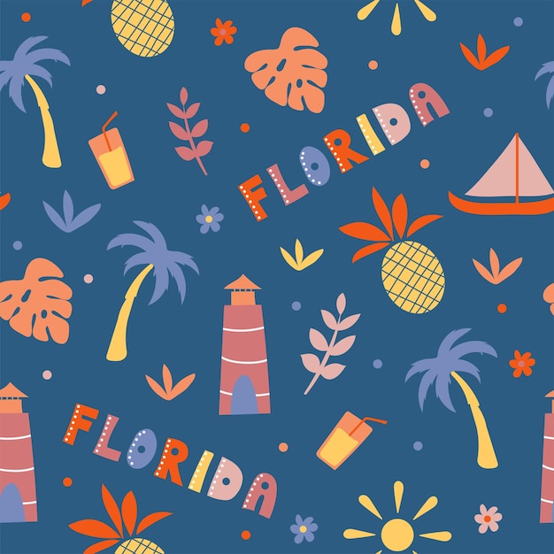 VS collectie. Vectorillustratie van Florida thema. Staatssymbolen - naadloos patroon