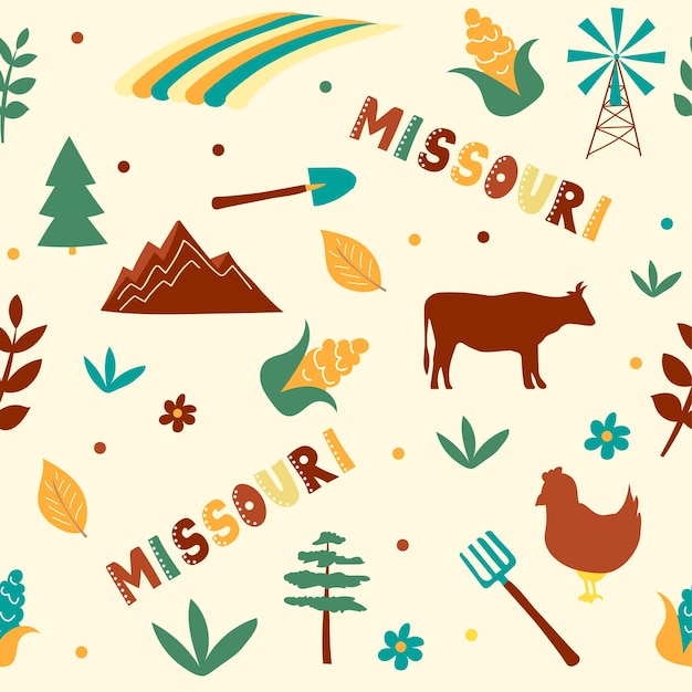 Vs collectie. vectorillustratie van missouri thema. staatssymbolen