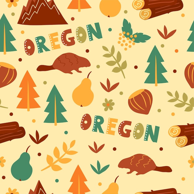 Vs collectie. vectorillustratie van oregon-thema. staatssymbolen - naadloos patroon