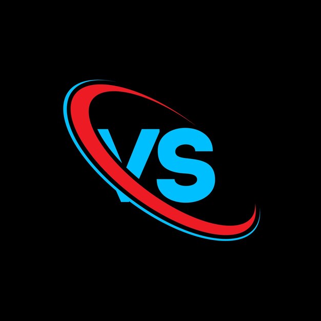 Vettore design del logo della lettera vs lettera iniziale vs cerchio collegato logo monogramma maiuscolo rosso e blu logo vs