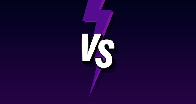Буквы VS на ультрафиолетовом фоне с молнией. По сравнению с векторной иллюстрацией. Плакат-символы противостояния VS. Векторная иллюстрация на черном фоне в модном минималистском стиле.