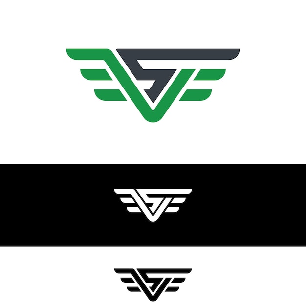 Vector vs- of sv-logoontwerp met vleugelconcept