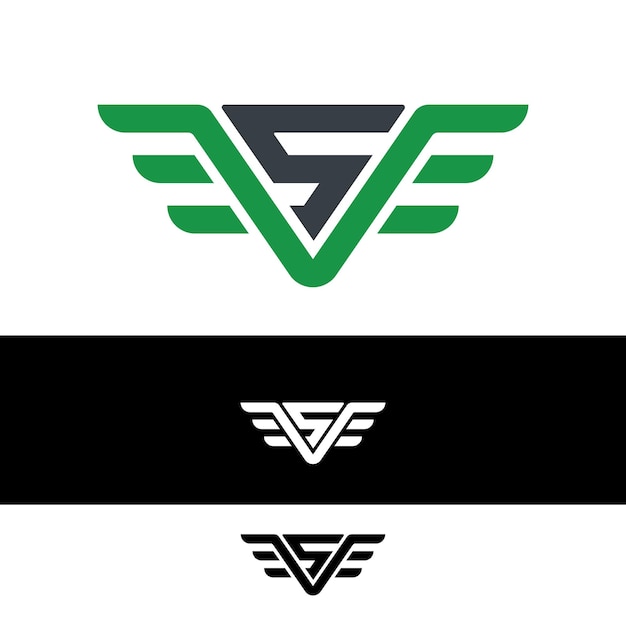 Vector vs- of sv-logoontwerp met vleugelconcept