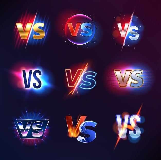 VS text and versus fight and competition symbols