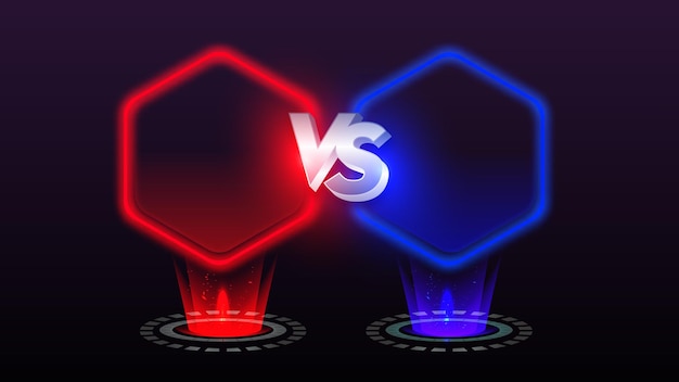 Заголовок vs versus battle современный шаблон баннера, красный и синий блестящий фон, игра.