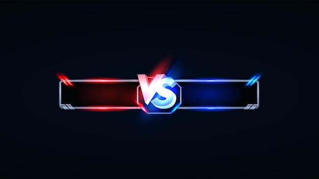 Titolo vs versus battle modello banner moderno, sfondo lucido rosso e blu, gioco.