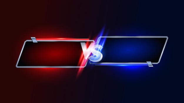 Titolo vs versus battle modello banner moderno, sfondo lucido rosso e blu, gioco.