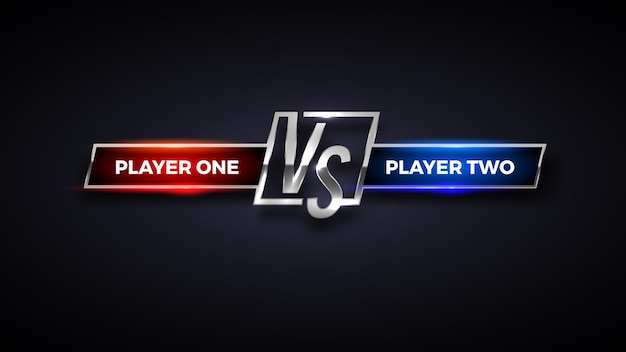 VS Versus Battle kop moderne sjabloon voor spandoek, rode en blauwe glanzende achtergrond, spel.