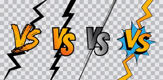 Vs versus sign with crack isolated on transparent background versus letter logo battle vs match