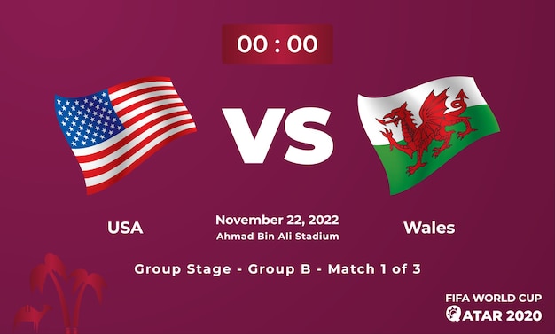 VS VS Wales voetbalwedstrijd sjabloon FIFA Wereldbeker in Qatar 2022